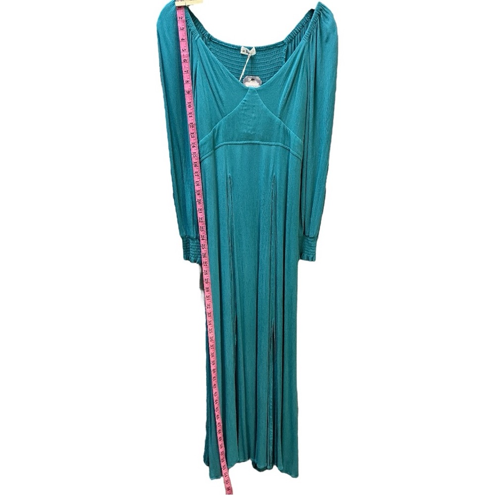 In Loom dress long maxi black -smocked back waist cuffs-slits-low neckline XS/S - Picture 7 of 15